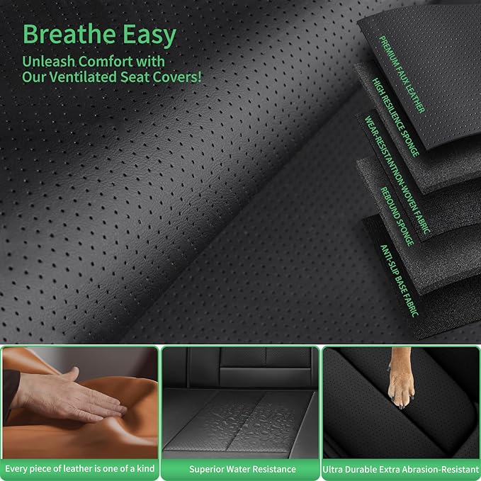 Fit Prologue Car Seat Covers for Honda Prologue 2024 2025 2026-Upgraded Premium Waterproof & Breathable Leather,Airbag Compatible,All-Weather Seat Cushion Protector,2 Front/Black-Grey