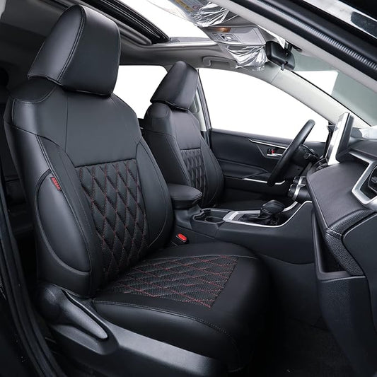 coverdream RAV4 Seat Covers Custom Fit for 2019-2024 2025 Toyota RAV4 LE,XLE,XLE Premium,Limited SUV Seat Cushion,Luxury Waterproof Leather Car Seat Protector (Full Set,Red/Black)