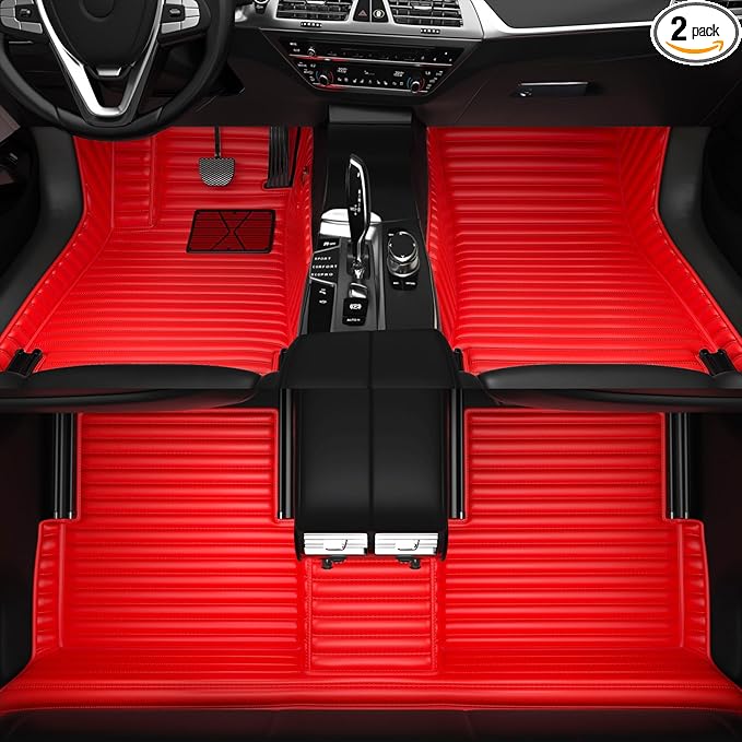 All-Weather car Floor MATS-Suitable for 99% of car Models,Leather car mat, offering Personalized Embroidery and Multiple Color Options,Provide Protection for car Rug (Red=)