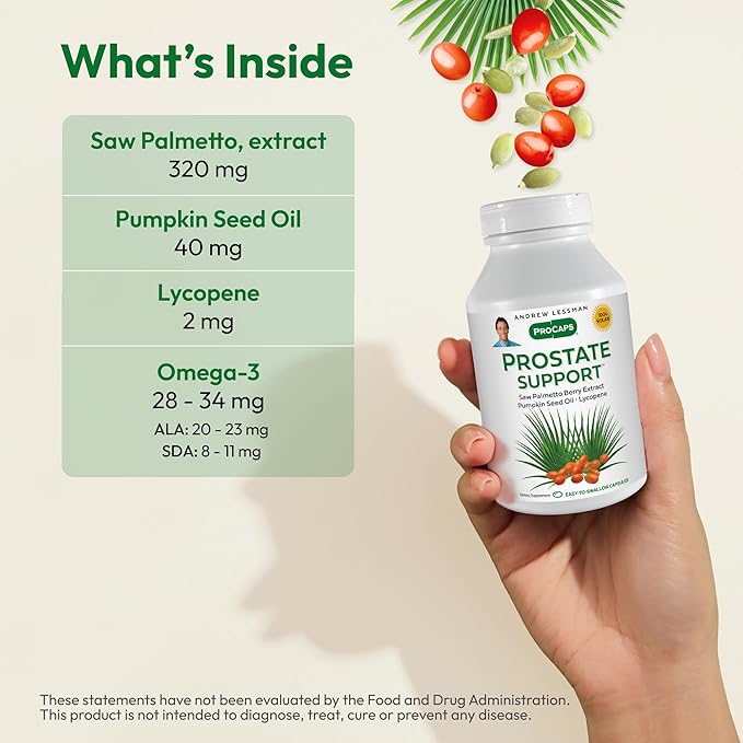 ANDREW LESSMAN Prostate Support Supplement for Men's Health, 360 Softgels, No Additives - Saw Palmetto for Men, Pumpkin Seed Oil, Lycopene, Omega-3 for Prostate Health, Urinary, Bladder Function