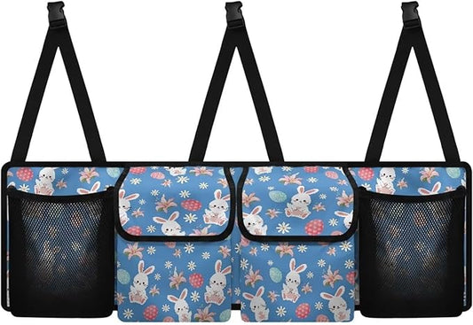 Easter Bunny＆Color Eggs Car Trunk Organizer Waterproof Auto Hanging Seat Back Storage for SUVs, Vans, Cars,Car Accessories for Easter