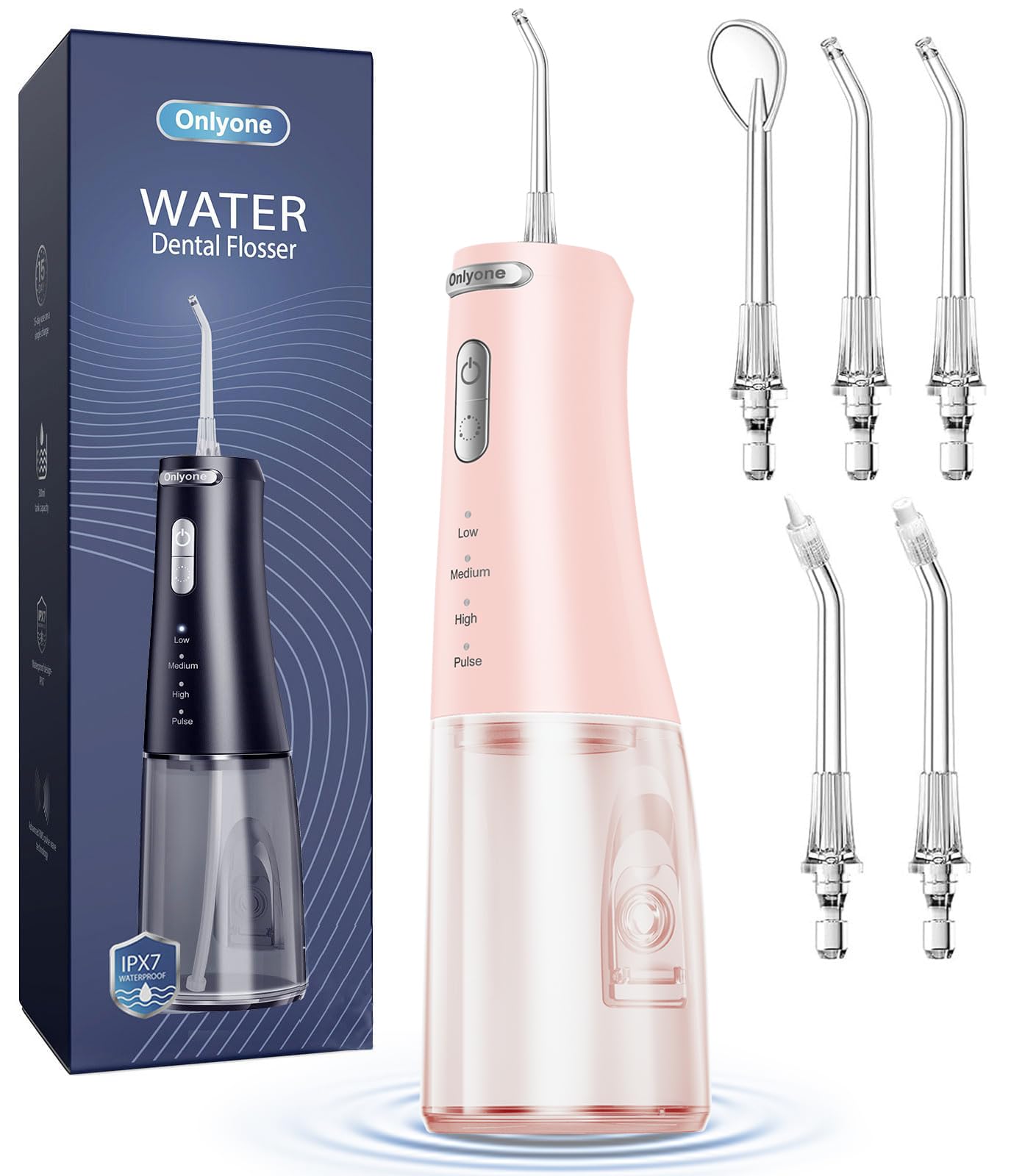 Onlyone Water Dental Flosser, 300ML Portable Oral Irrigator for Teeth, 4 Modes and 5 Jet Tips,Rechargeable Irrigation Cleaner,Electric Flossing Machine Power Flossers & Irrigator Accessories White