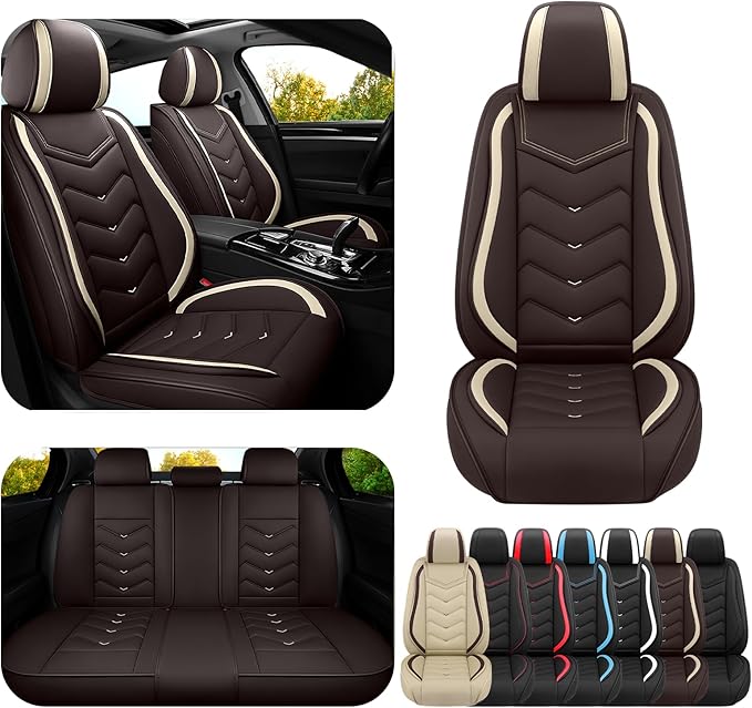 Car Seat Covers for VW Eos 2007-2016, Premium Nappa Leather Car Seat Cover, Stylish Sport Seat Covers， Automobile Seat Cover Sets.(Standard 5 Seats/Coffee Color)