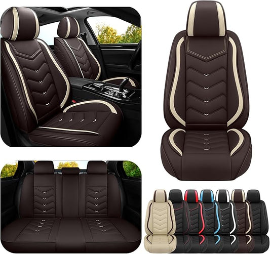 Car Seat Covers for Cadillac CTS 2003-2019, Premium Nappa Leather Car Seat Cover, Stylish Sport Seat Covers， Automobile Seat Cover Sets.(Standard 5 Seats/Coffee Color)