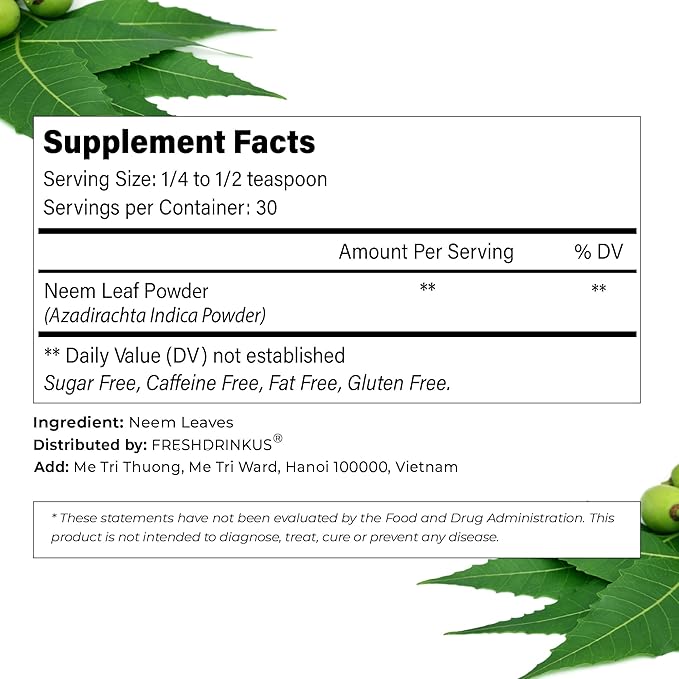 FreshDrinkUS, Premium 10oz Neem Leaf Powder, 100% Natural and Pure from Neem Leaves Dried, for Hair and Skin, No Additives, No Gluten, No Sugar, Vegan