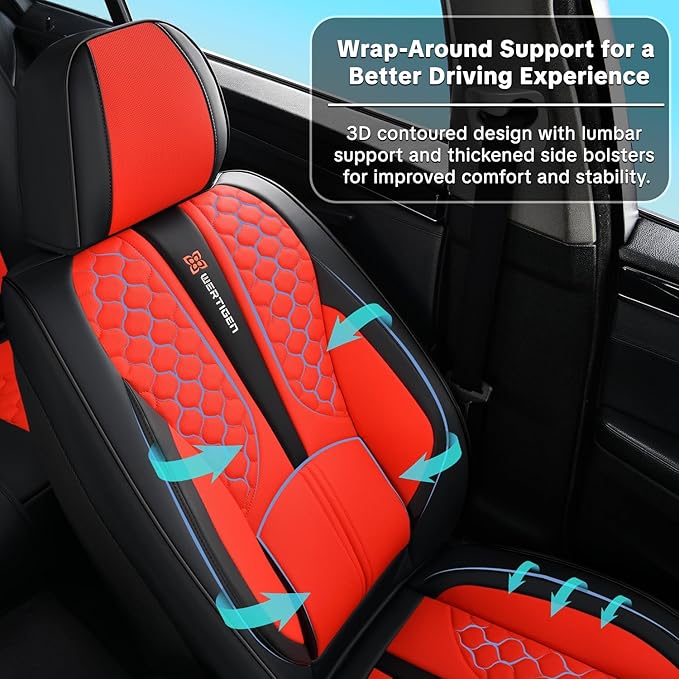 Red Car Seat Covers for Ford Bronco Sport 2021-2025 Car Seat Cover, Premium Leather, 5 Seats Full Set, Waterproof, with Lumbar Support, Protect and Upgrade Seats