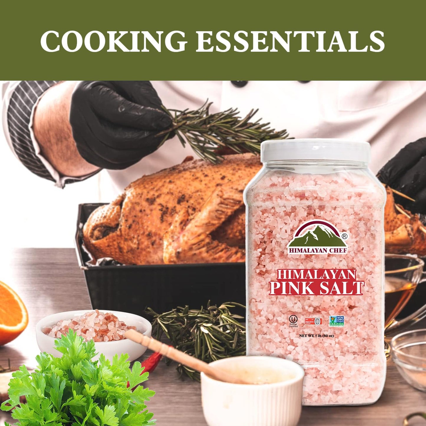 Himalayan Chef Pink Salt Coarse, 5 lbs. Mineral Dense for Health & Ideal For Refill Grinders - 2 PACK