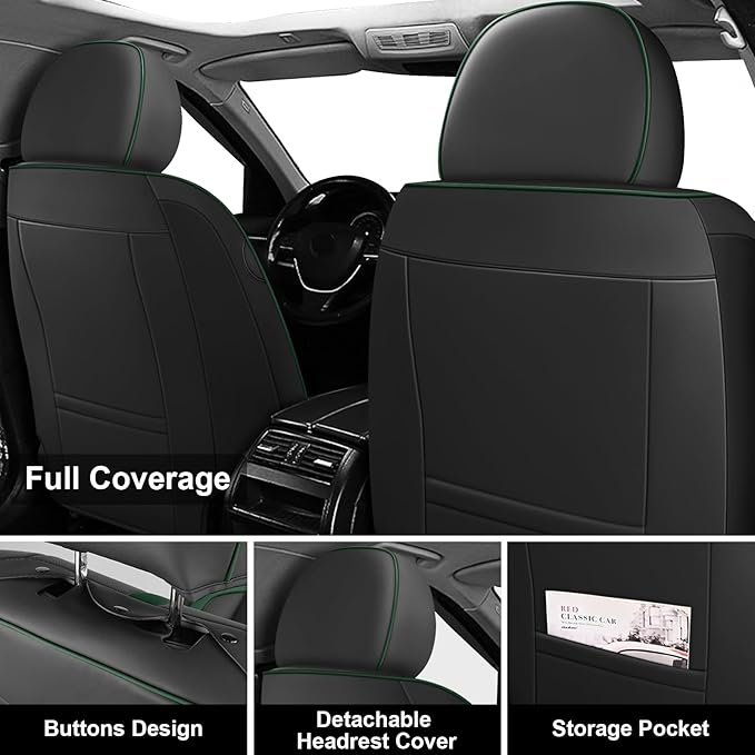 Fit for 98% of Mercedes Benz Car Seat Covers, Premium Nappa Leather Seat Cover, Fully Wrapped Protect Modern Style Seat Cover (2-Seat Standard, Black & Green)