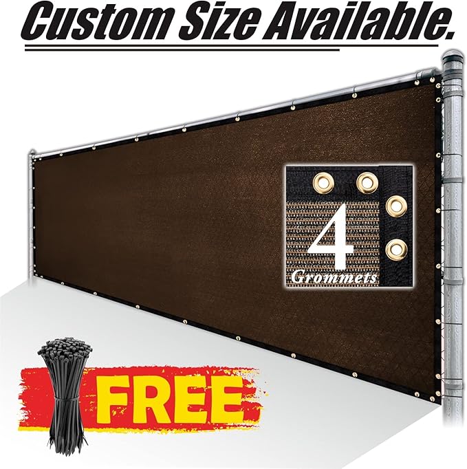 Royal Shade Custom Size 6' x 87' Brown Fence Privacy Screen Windscreen Cover Netting Mesh Fabric Cloth - Cable Zip Ties Included (We Make Custom Size)