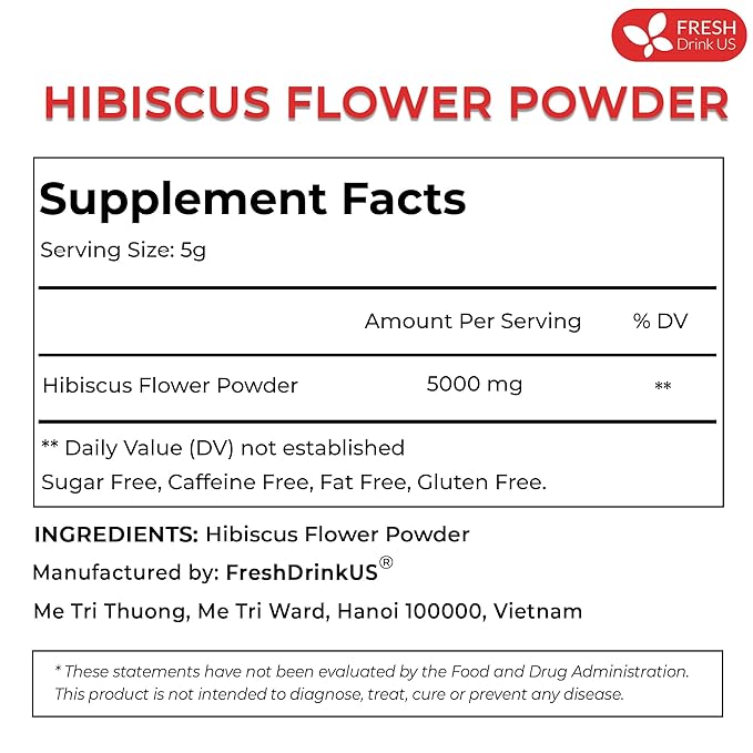 FreshDrinkUS, Premium 40oz Hibiscus Flower Powder, 100% Natural and Pure from Hibiscus Flowers, Natural Food Coloring, Hibiscus Flowers Tea, No Additives, No Gluten, No Sugar, Vegan