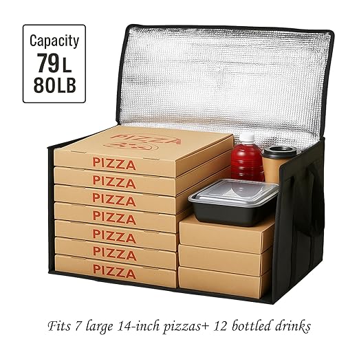 Bodaon Large 10-Pack Insulated Food Delivery Bag With Hard Bottom, XXXL Catering/Pizza Cooler Bags, Rideshare Delivery Bag, Thermal Cold/Hot Styrofoam Carrier for Travel/Shopping/Car