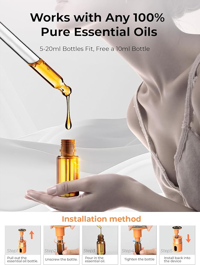 Waterless Diffuser for Essential Oil: Mini Battery Scent Diffuser for Room&Home&Car with 9 Colors LED Light - Portable Aroma Cool Mist Machine Bright Orange
