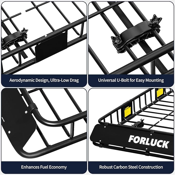 Forluck 64 x 39 x 5 Inch Universal 250 LBS Heavy Duty Roof Rack Cargo Carrier with Waterproof Bag, Extension Rooftop Cargo Carrier, Car Top Luggage Holder for SUV, Truck or RV Steel Construction