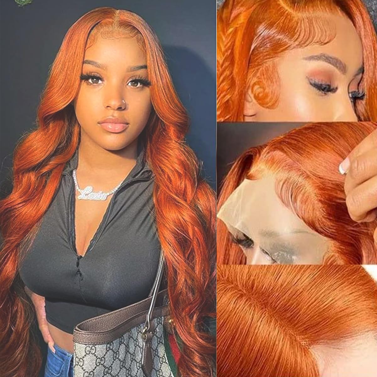 Fascara Body Wave Ginger Orange Lace Front Wig For Women 24Inch Brazilian 180% Density Lace Front Body Wave Wig With Baby Hair O