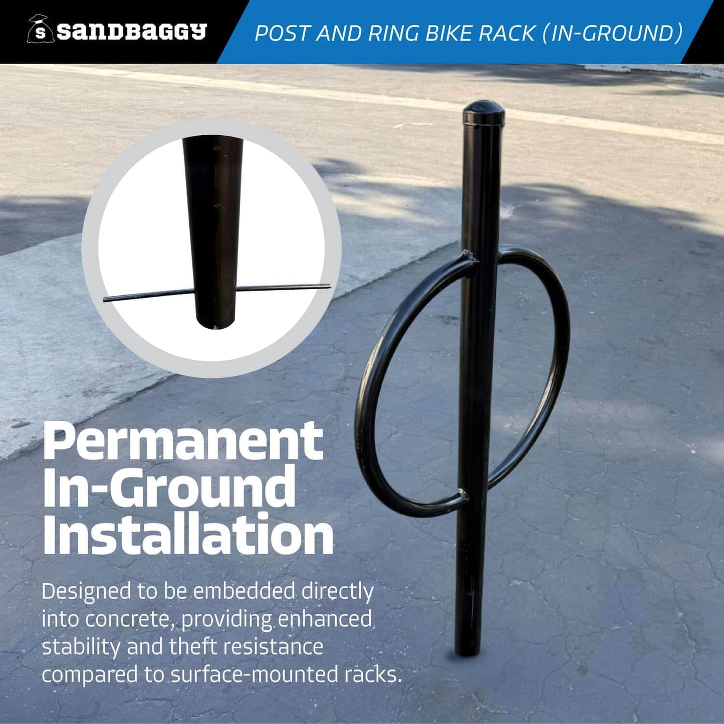 Sandbaggy Post and Ring Rack - In Ground - Commercial Outdoor Bike Parking & Storage Racks (Orange, 10)