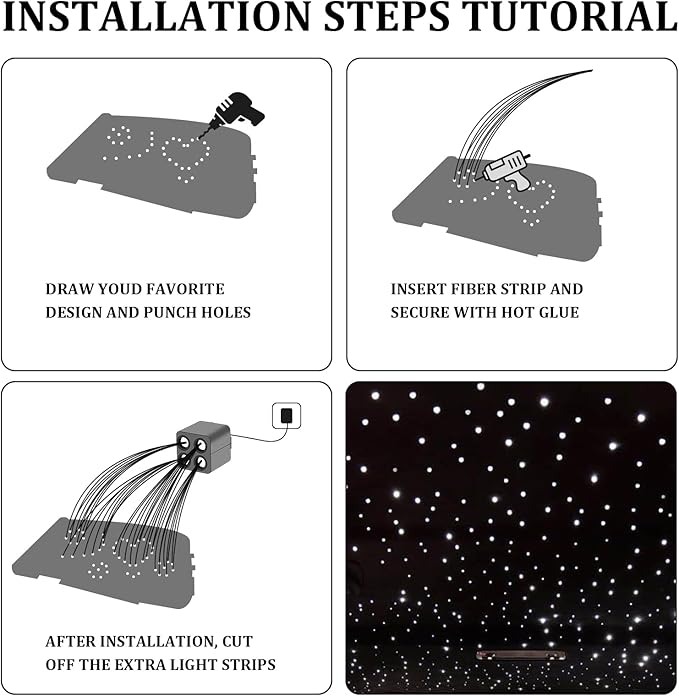 36W 4-Color RGBW Car Starlight Headliner Kit, 1800pcs0.03in13.1ft, Twinkle & Sound Activate 4-Port Fiber Optic Light Engine with Bluetooth APP&Remote Control, Star Lights for Car and Home