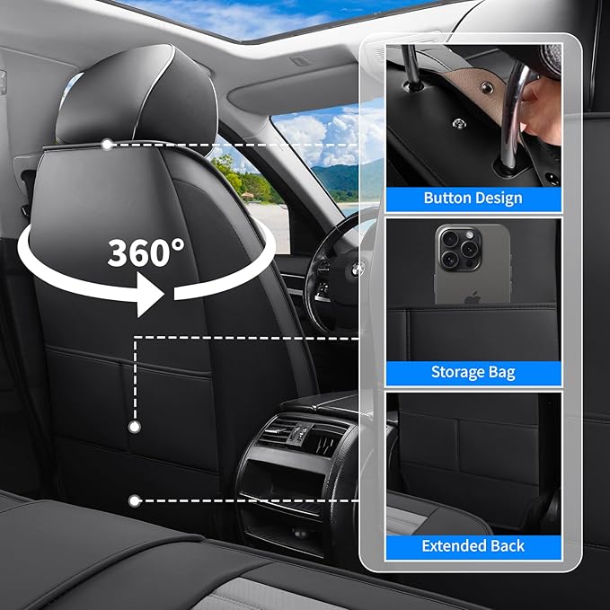 Front Seat Covers Fit for Toyota RAV4 Hybrid 2016-2026, Car Seat Covers Front Seats, Breathable Faux Leather Automotive Seat Covers Front Pair Anti-Slip Seat Cover(Black&Gray, Front)