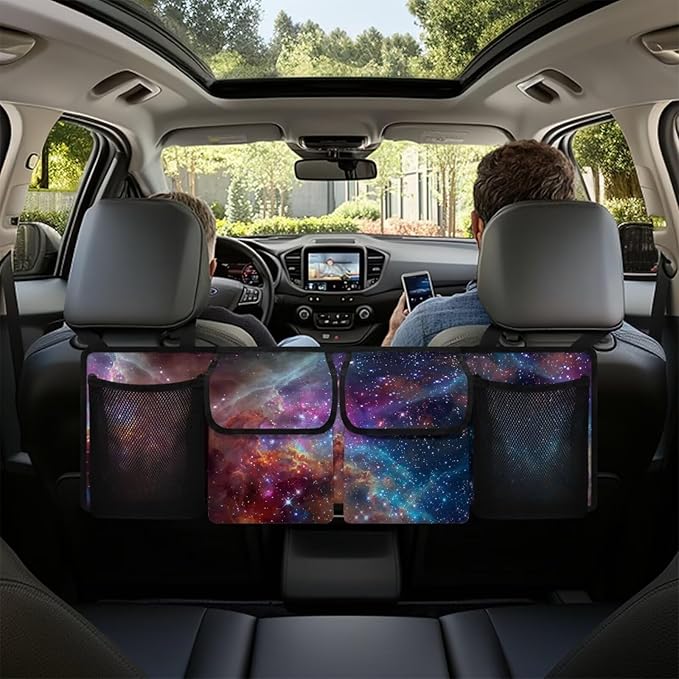 Galaxy Trunk Hanging Organizer, Backseat Bag, Car Interior Accessories with 2 Pockets & 2 Mesh Pouches for Groceries Storage Trunk Space for SUV, Jeep, MPVs