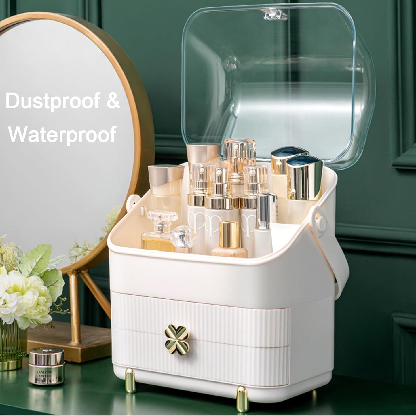 Preppy Makeup Organizer | 3-Tier Cosmetic Storage Box | Ivory White, Portable