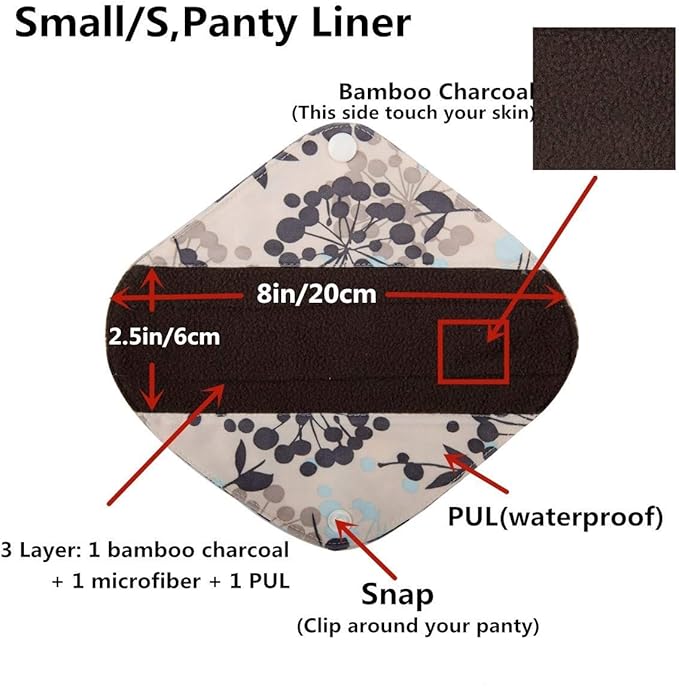 5 Small Panty Liners 1 Wet Bag Cloth Menstrual Pads Reusable Washable (Peacock, S Panty Liners)