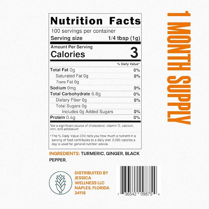 Magical Turmeric Tea/Turmeric Powder with Black Pepper and Ginger, 3.5 oz - Jessica Wellness (Unsweetened)