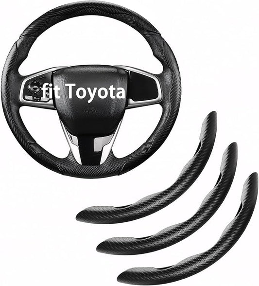 West Llama Customized Carbon Fiber Steering Wheel Covers for Toyota Rav4 Corolla Camry Highlander Prius, 3 Piece snap on Steering Wheel Cover (Black)