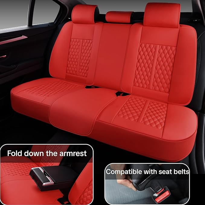 Red Car Seat Covers for Ford Bronco Sport 2021-2025 Car Seat Cover, PU Leather, 5 Seats Full Set, Anti-Slip, Waterproof, Protect and Upgrade Seats, Beautify The Interior of Old Cars
