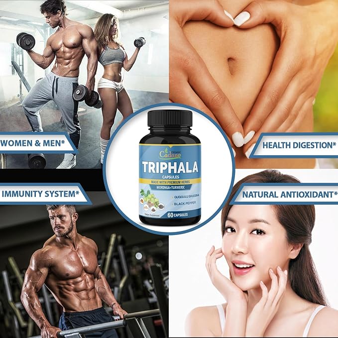 Organic Cadane Triphala Extract Capsules & Turmeric, Guggul, Ginger, Black Pepper, Moringa - Complex Supplement Herbs