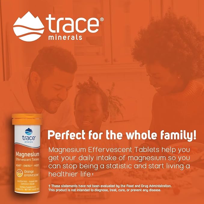 Trace Minerals Magnesium Effervescent - Bone & Circulatory Health Support Supplement - Magnesium Supplement to Aid Cardiovascular Health & Positive Outlook - Orange, 8 Containers (80 Servings)