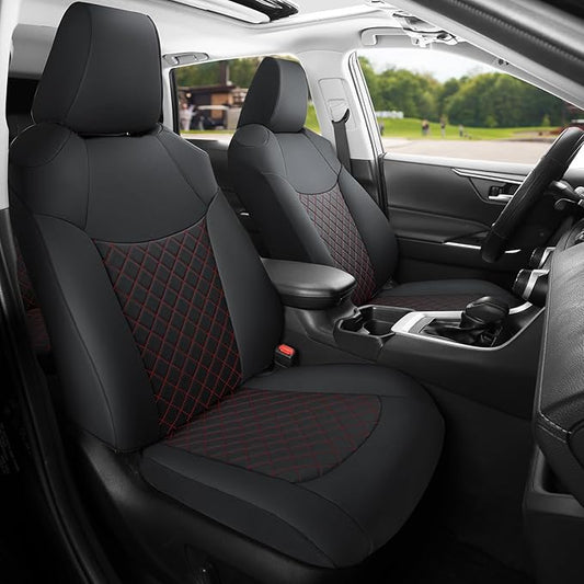 GIANT PANDA Customized Full Set Car Seat Covers Fit for Toyota Rav4 2019 2020 2021 2022 2023 2024 2025 Rav 4 Hybrid(XLE/LE/XLE Premium/Limited),Front & Rear/Back Seat Covers, Faux Leather (Black+Red)