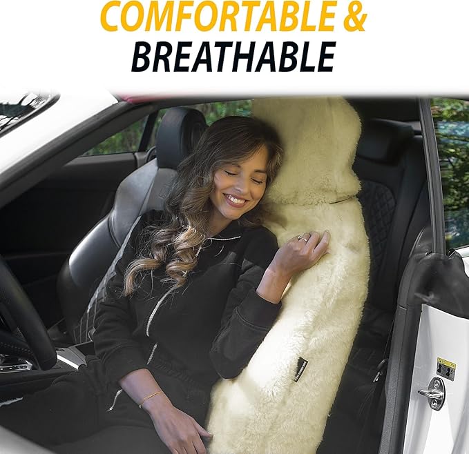 ZONETECH Sheepskin Seat Covers Fuzzy Car Seat Covers Tan Australian Merino Wool Fluffy Fur Auto Accessories All Season Protection for Your Seats Universal Fits Most Car SUV Airbag Compatible