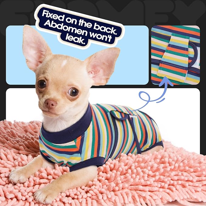 FUAMEY Recovery Suit for Dogs After Surgery,Soft Breathable Dog Bodysuit E-Collar & Cone Alternative Surgical Suit,Male Female Dog Neuter Spay Suits Anti Licking Wounds Onesie Dark Blue Stripes L