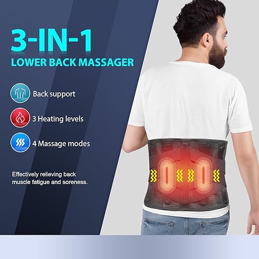 HONGJING Heated Back Massager Brace for Lower Back Pain Relief, Cordless Back Vibration Massage Belt with 3 Heating Modes and 4 Massage Modes for Sciatica and Scoliosis-XL