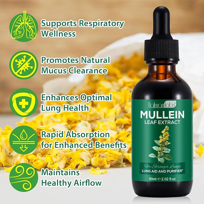 Mullein Leaf Extract for Lungs, Mullein Drops for Lungs, Support Lung, Respiratory Function for Healthy Breathing, Improvement in Pulmonary Function, Natural & Safe Supplement (1 PC)
