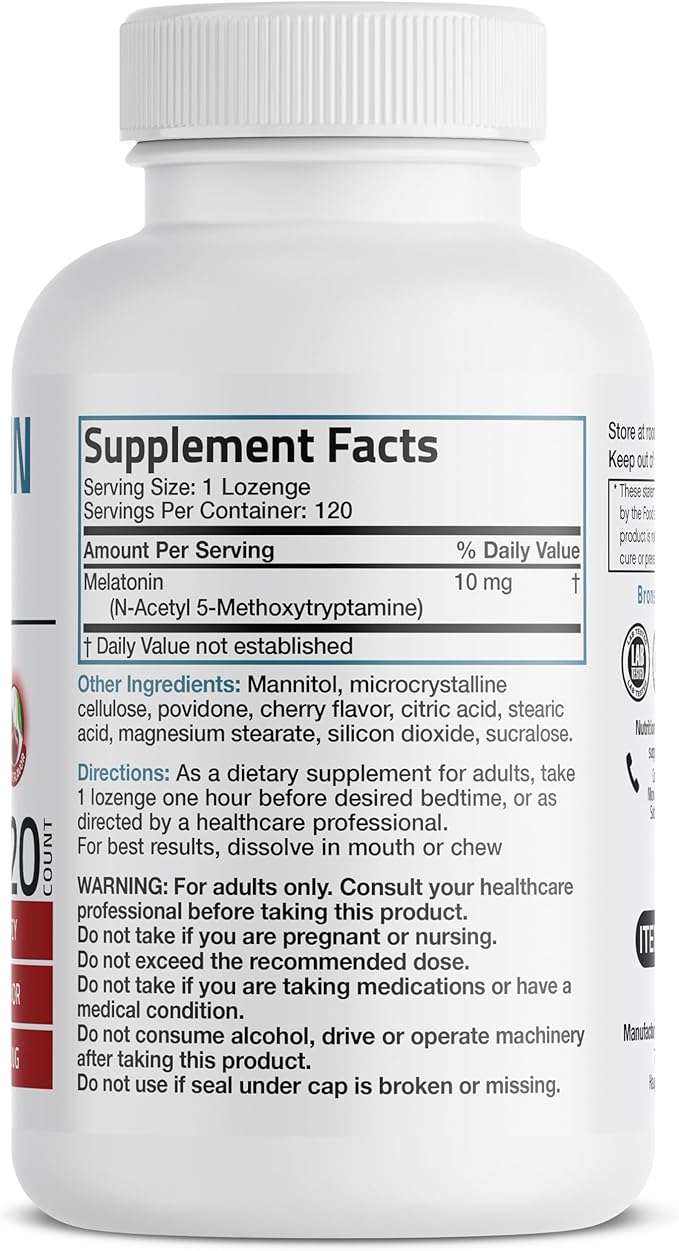 Bronson Melatonin 10mg Fast Dissolve Cherry Flavored Tablets Vegetarian Chewable Lozenges, 120 Count