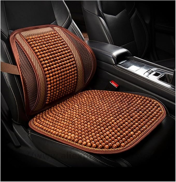 Car Seat Chair Back Cushion for Tesla Model 3 EV Sedan 2025, Wooden Beads Ventilate Mesh Lumbar Brace Strong Durable Relieve Fatigue Summer Interior Accessories,C-Waist Cushion