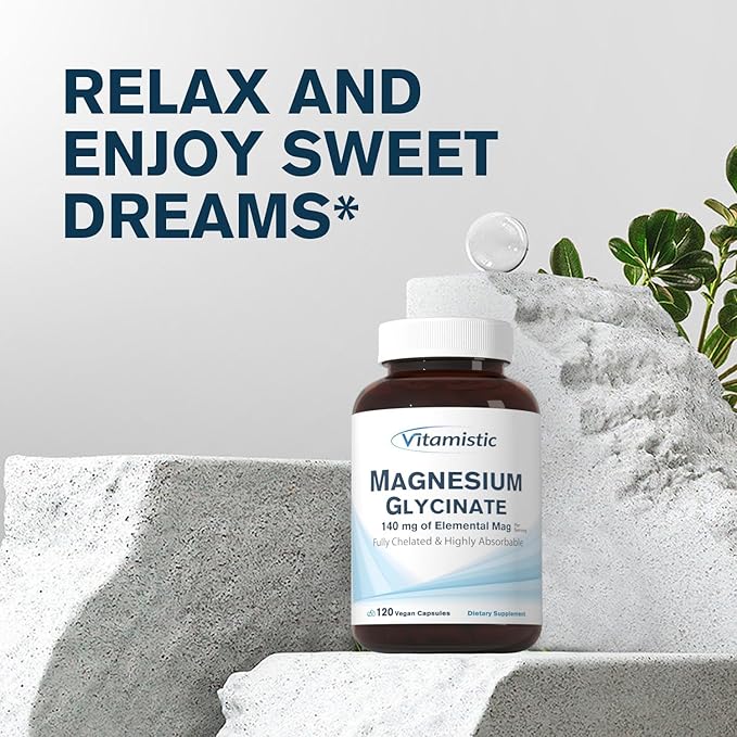 Magnesium Glycinate, Chelated, Highly Bioavailable, Fully Reacted & Non-Buffered, Gentle on The Stomach, 140 mg Elemental Magnesium, for Sleep, Bone, Muscle, Non GMO, 120 Vegan Caps