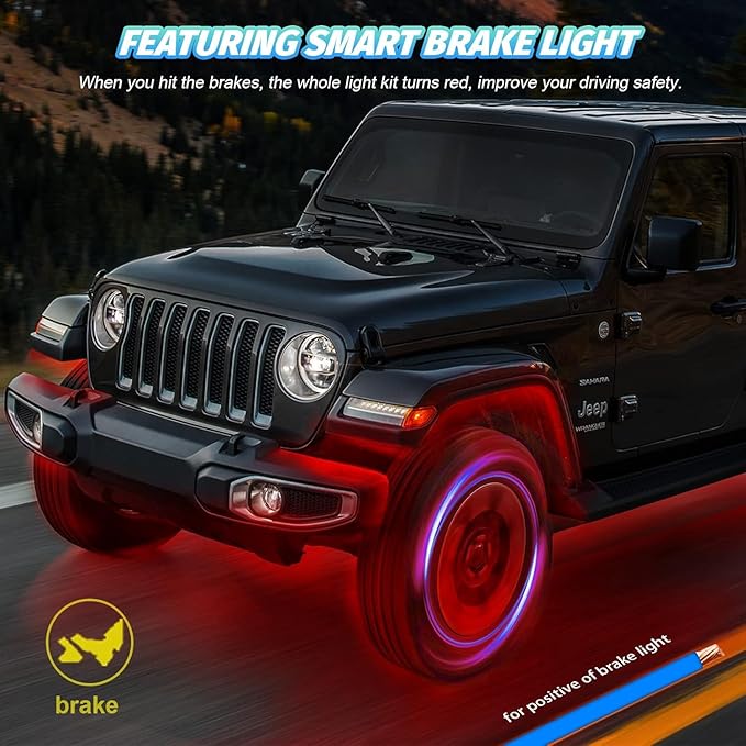 4 Pods Full Angle RGBW LED Rock Lights, RGB with White Rock Light for ATV UTV Golf Cart RZR SXS Truck SUV Car Underbody, 12V Waterproof Neon Multicolor Underglow Kit APP/RF Remote Control Sync Music