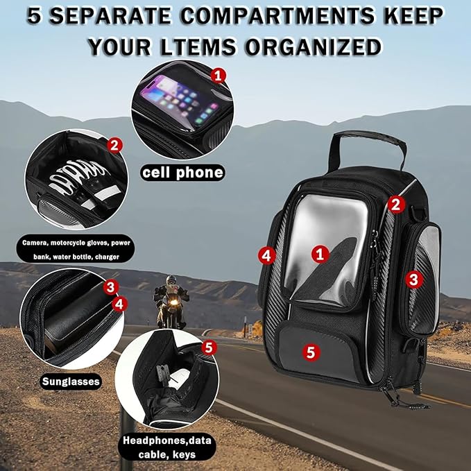 Motorcycle Tank Bag for BMW G310GS G310 GS G 310 GS, Strong Magnetic Waterproof Oxford Black Motorbike Quick Release Pannier Bag