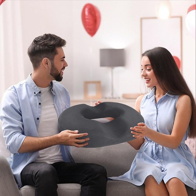 BlissTrends Donut Pillow Seat Cushion, Donut Chair Cushions for Postpartum Pregnancy & Hemorrhoids, Tailbone Pain Relief Cushion, Memory Foam Lifting Cushions for Office & Home Chairs (Grey, X-Large)