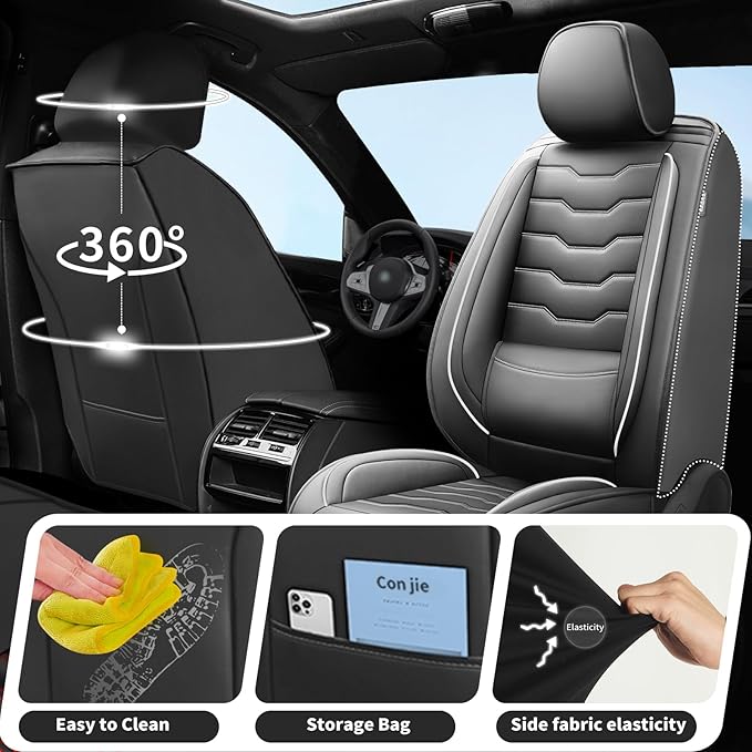 Fit CRV Car Seat Covers Premium Leather for Honda CRV cr-v 2011-2025 2026. Waterproof， Breathable, Scratch-Resistant & All-Weather Seat Cushion Protector (Full Set,White Line Black)