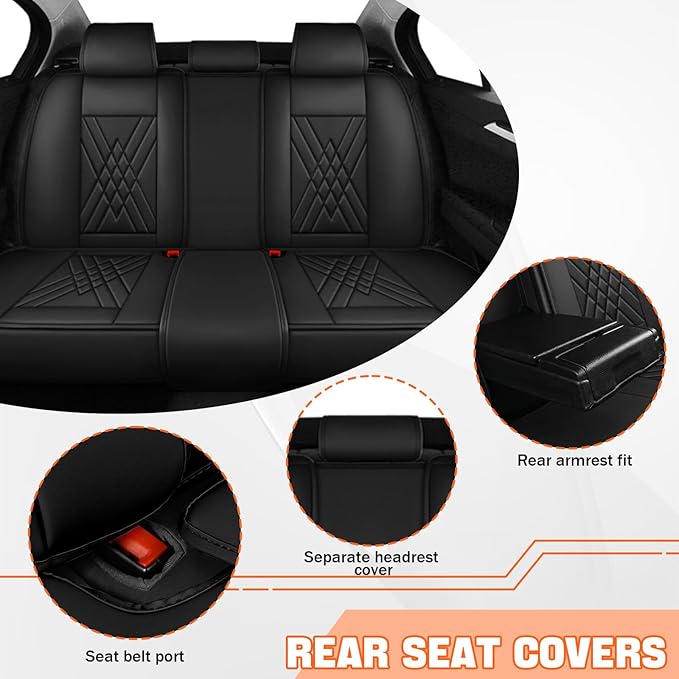 Car Seat Covers Compatible with Toyota Camry 2012-2026 Durable Waterproof Automotive Seat Covers Stretchable Fabric Material, Airbag Compatibility, Premium Nappa Leather(Black, Full Set with Pillow)