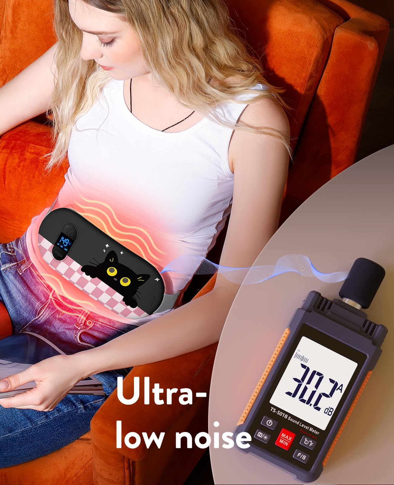 Portable Heating Pad for Period Cramps: Cordless Menstrual Heating Pad with 6 Heat Levels and 6 Massage Modes, 3s Fast Heating Gift for Women and Girl(Pink)