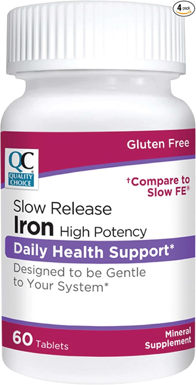 Quality Choice Iron High Potency Slow Release Tablets, 45mg, 60 Tabets Each (Pack of 4)