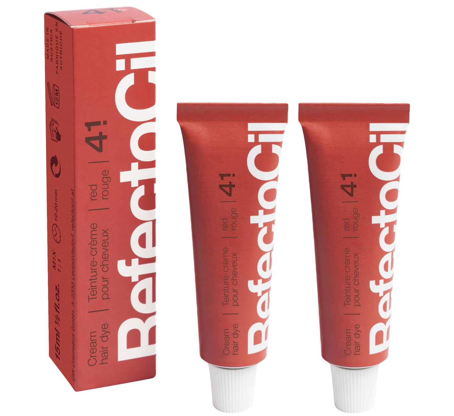 Refectocil Cream Hair Dye 2-Pack - Professional Hair Tint For Long-Lasting Color - Red (#4.1)