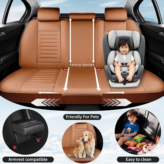 Fit HRV Premium Leather Car Seat Covers Compatible with Honda HRV 2016-2025 2026, Breathable, Wear Resistant, Airbag Compatible, All-Weather Protection & Full Coverage, 2 Front Seat Brown