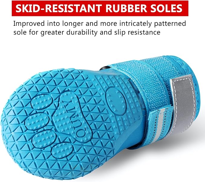 QUMY Dog Shoes for Large Dogs, Medium Dog Boots & Paw Protectors for Winter Snowy Day, Summer Hot Pavement, Waterproof in Rainy Weather, Outdoor Walking, Indoor Hardfloors Anti Slip Sole Blue 6