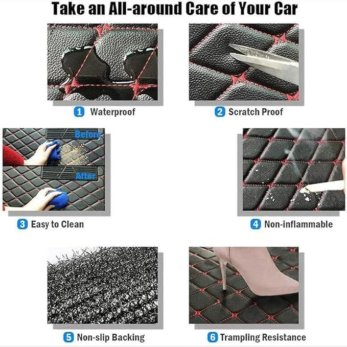 TREGOO All Weather Car Mats Custom Fit Non Slip Floor Mats for 1998-2025 Cars Personalized Leather Protection Pads Suitable for Men Women (Edge Light Brown Black Horizontal bar)