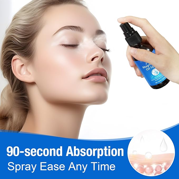 Pure Magnesium Oil Spray Organic Natural Magnesium Spray Glass Bottle, Easy to Absorb and Use, Magnesium Oil Spray for Feet 2Pack