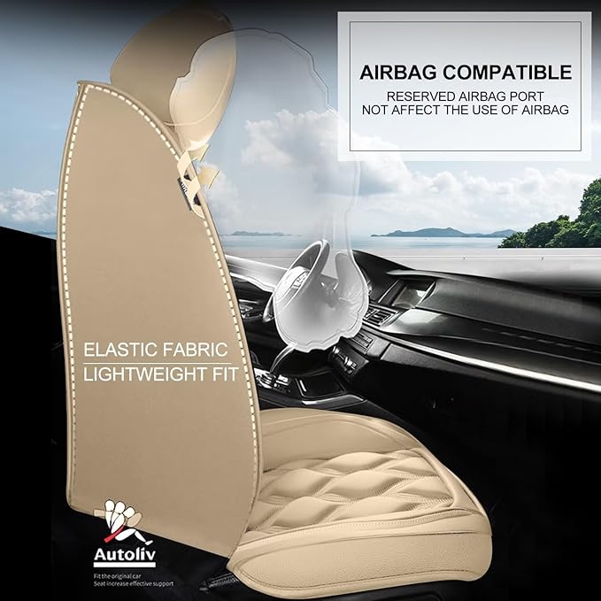 AOMSAZTO 2 Front Seats Custom Fit for Toyota Tundra 2008-2025,Leather Carseat Automotive Cushion Covers Seat Protector,Airbag Compatible Waterproof Car Seat Covers(2 Seats,Beige)